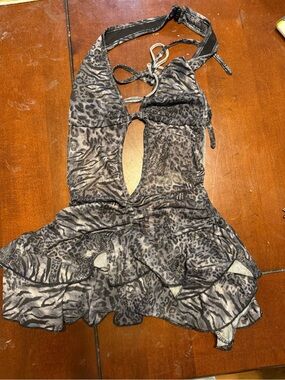Animal Print Halter Mini Dress in Gray and Black